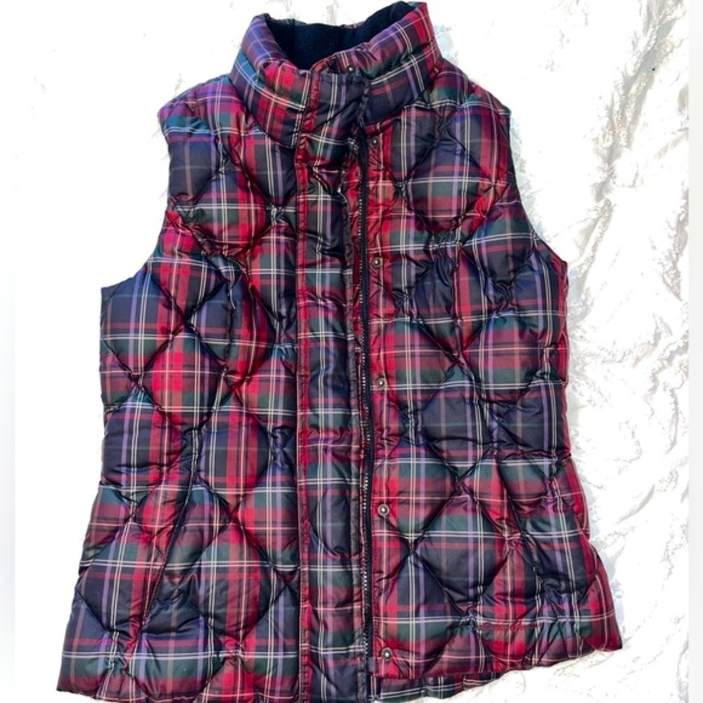 Eddie Bauer Goose Down Plaid Puffer Vest Full Zip Button Quilted Vest Size Small